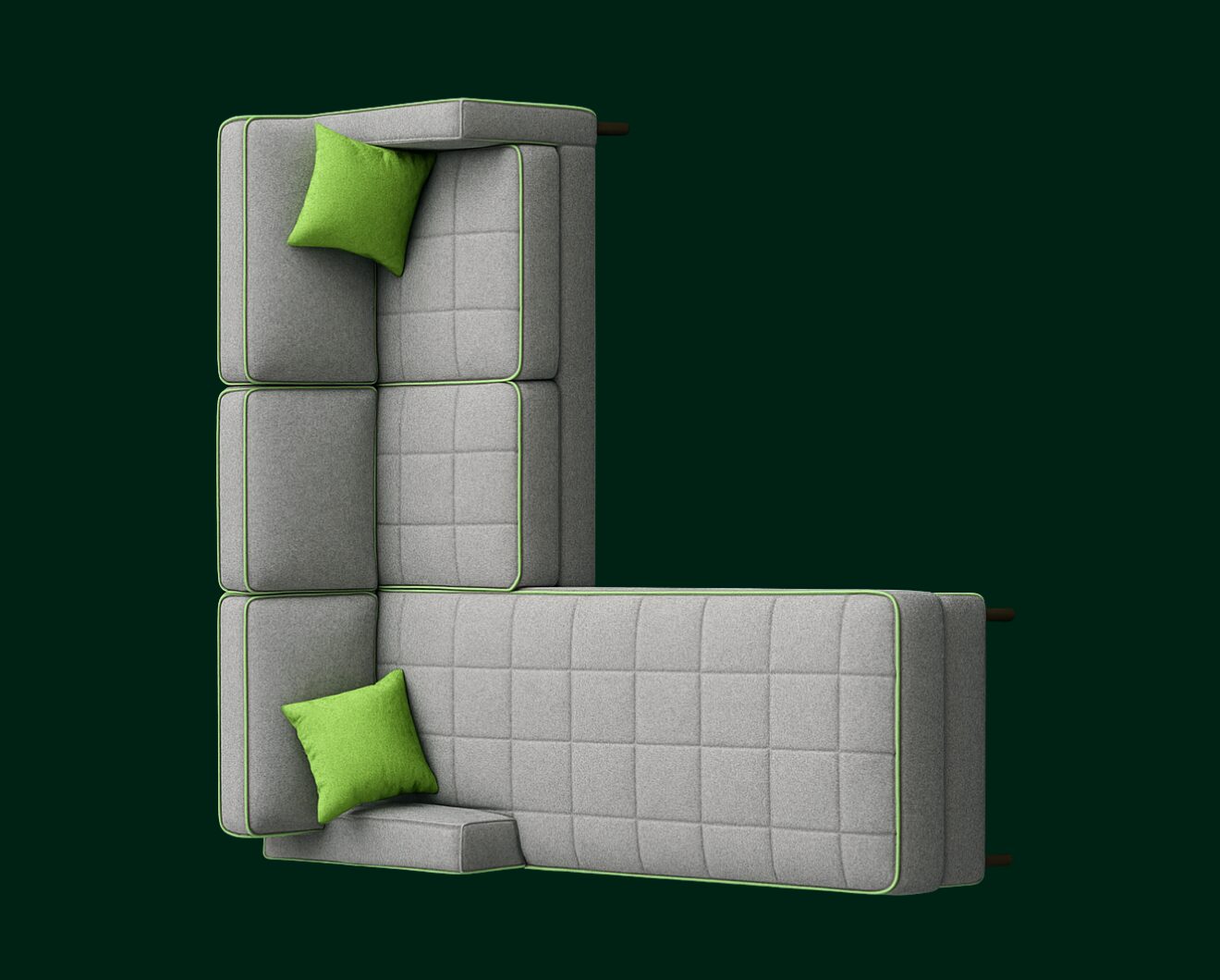 Zu sehen ist der Buchstabe L dargestellt als Ecksofa.